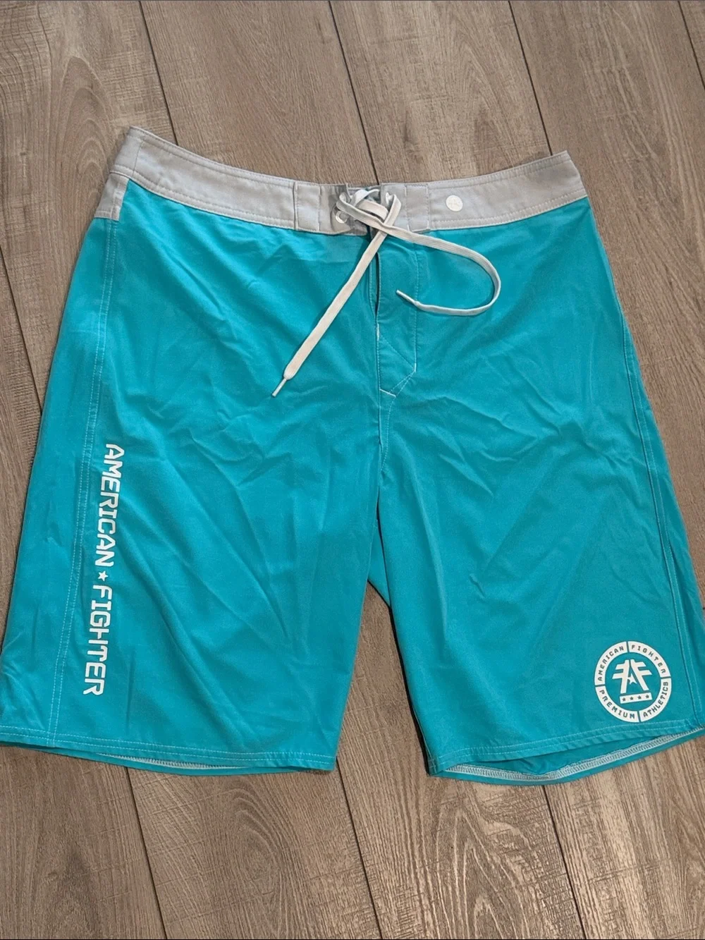 American Fighter Drawstring Swim Trunks- Men’s Size 34- Black, Blue